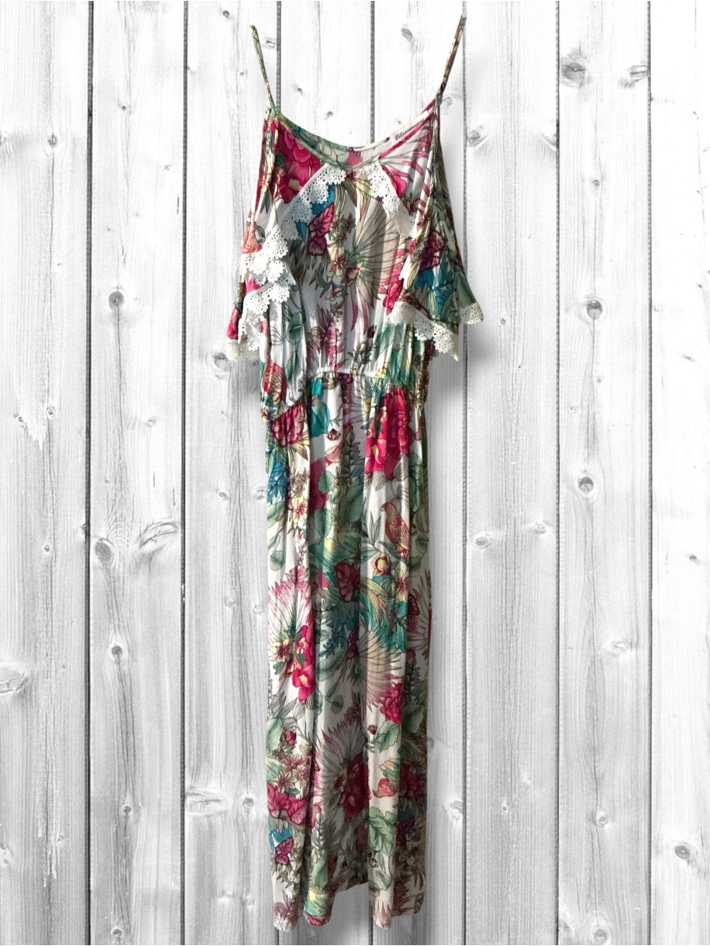 🌹ELISA IMMAGINE FLORAL CROCHET TRIM ADJUSTABLE STRAPS MAXI DRESS